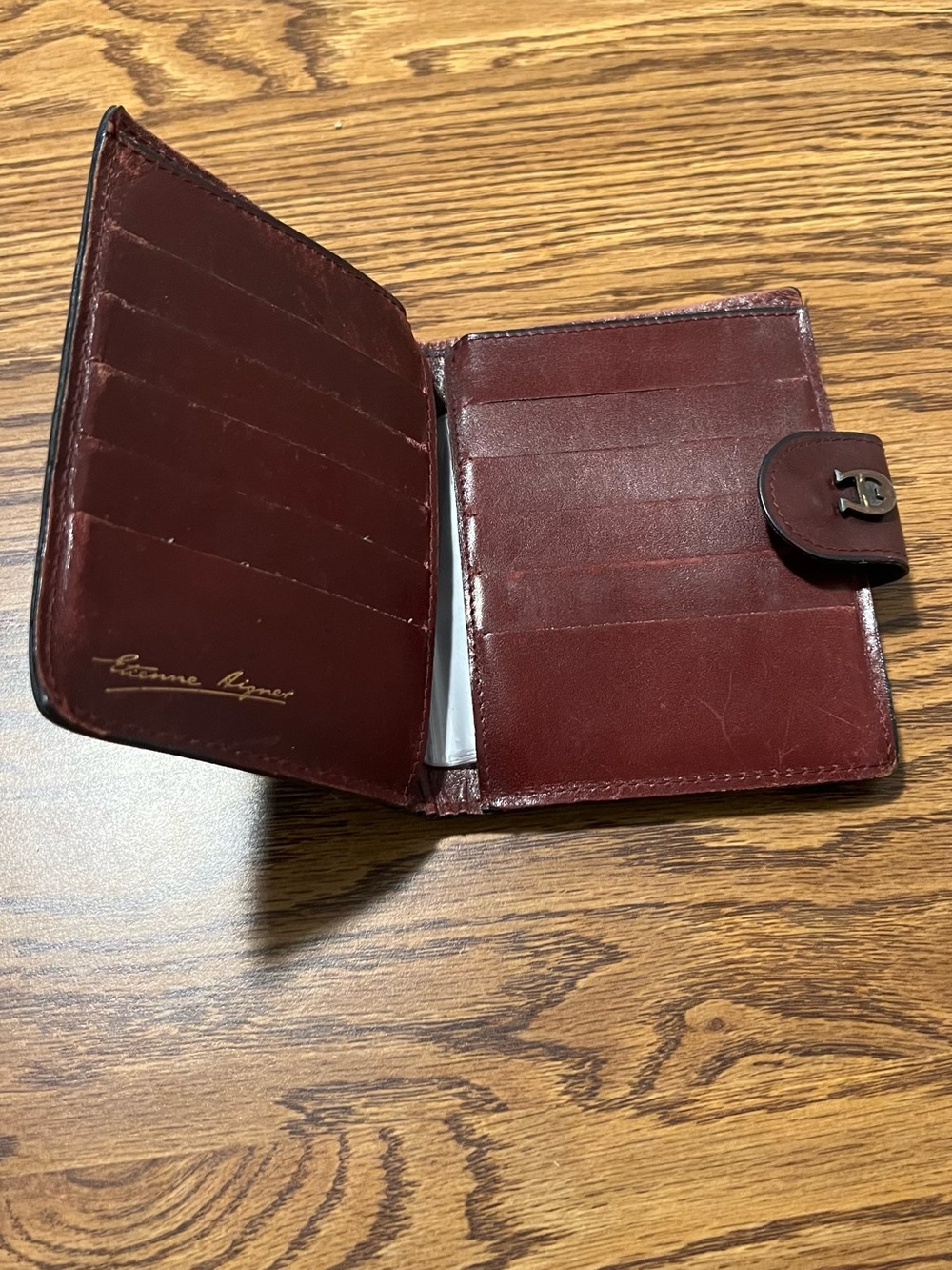 Etienne Aigner Burgundy Leather Snap Wallet - Picture 4 of 10